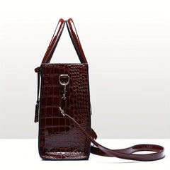 Crocodile Pattern Top Handle Satchel Tote Bag PU Leather Shoulder Bag