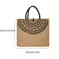 Vintage Print Linen Bag Large Capacity Satchel Women's Handbag