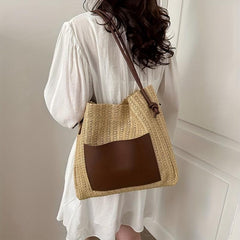 Large Capacity Straw Beach Tote Bag for Women