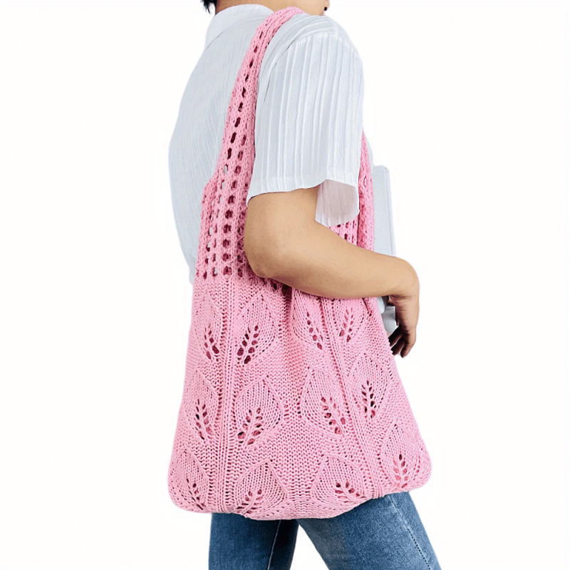 Y2k Literary Crochet Bag Women Knitted Shoulder Tote Travel Beach Shopping