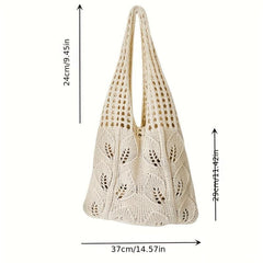 Y2k Literary Crochet Bag Women Knitted Shoulder Tote Travel Beach Shopping