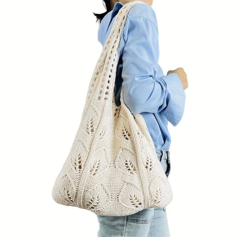 Y2k Literary Crochet Bag Women Knitted Shoulder Tote Travel Beach Shopping
