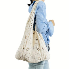 Y2k Literary Crochet Bag Women Knitted Shoulder Tote Travel Beach Shopping