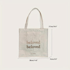 Letter Embroidery Tote Bag Literary Canvas Shoulder Bag Large Capacity