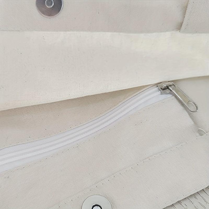 Letter Embroidery Tote Bag Literary Canvas Shoulder Bag Large Capacity