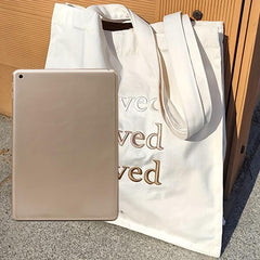 Letter Embroidery Tote Bag Literary Canvas Shoulder Bag Large Capacity