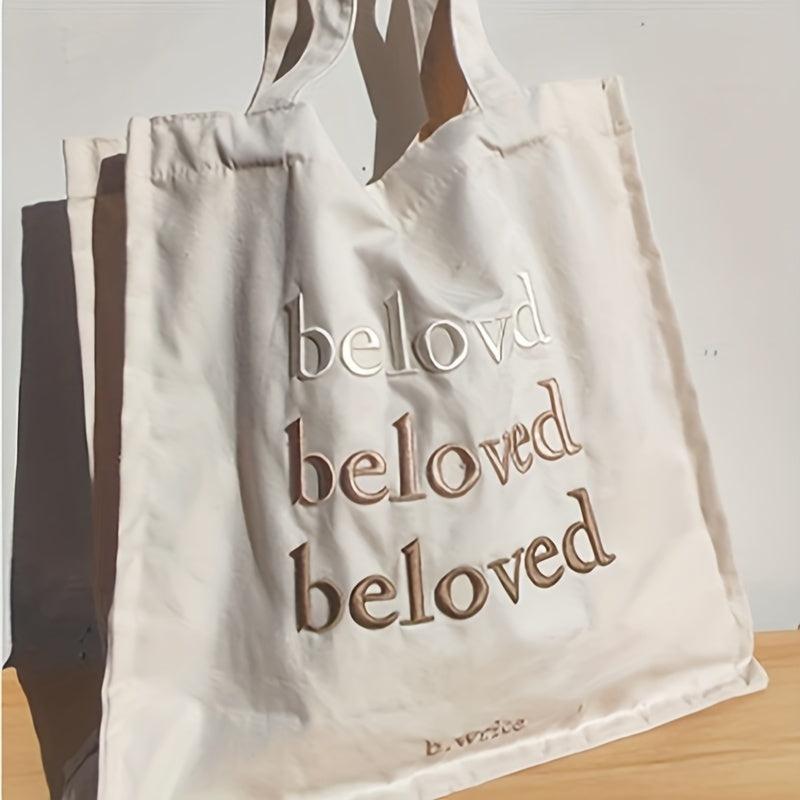 Letter Embroidery Tote Bag Literary Canvas Shoulder Bag Large Capacity