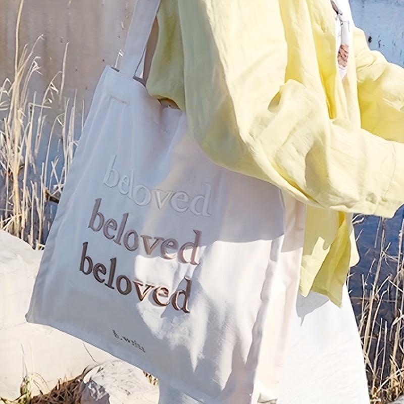 Letter Embroidery Tote Bag Literary Canvas Shoulder Bag Large Capacity
