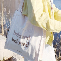 Letter Embroidery Tote Bag Literary Canvas Shoulder Bag Large Capacity