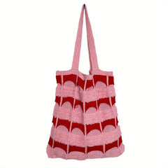 Contrast Knitted Tote Bag Large Capacity Shoulder Bag Women's Grunge Handbag