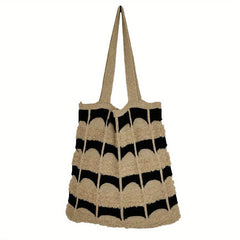 Contrast Knitted Tote Bag Large Capacity Shoulder Bag Women's Grunge Handbag