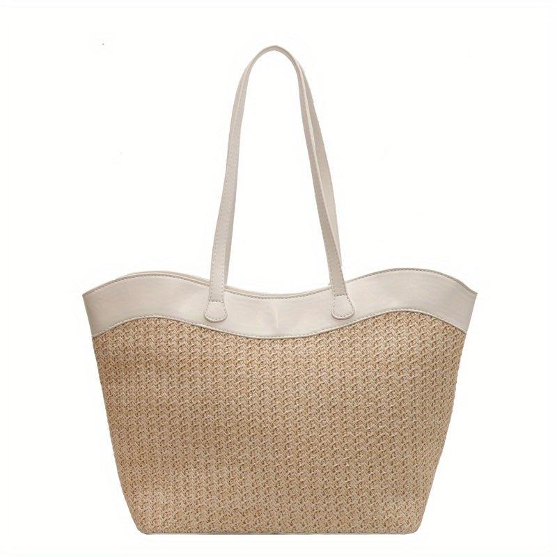 Vintage Straw Woven Tote Bag Large Capacity Boho Style Handbag for Beach
