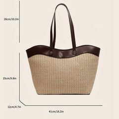 Vintage Straw Woven Tote Bag Large Capacity Boho Style Handbag for Beach