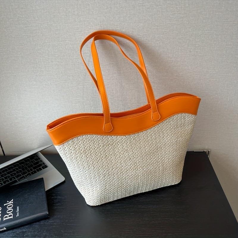 Vintage Straw Woven Tote Bag Large Capacity Boho Style Handbag for Beach