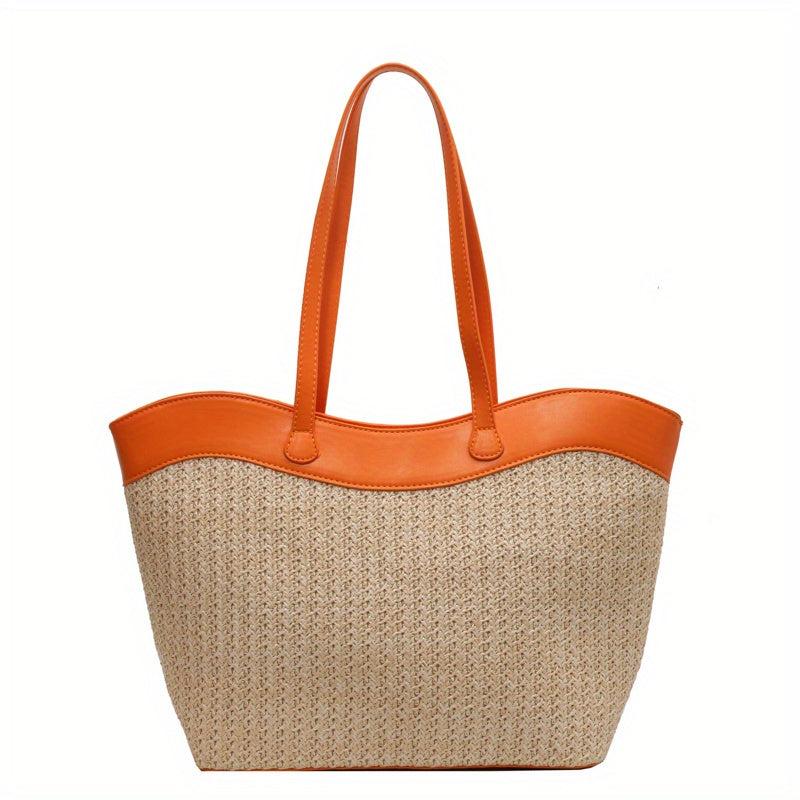 Vintage Straw Woven Tote Bag Large Capacity Boho Style Handbag for Beach