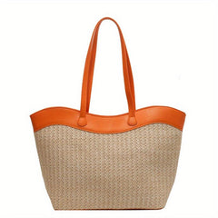 Vintage Straw Woven Tote Bag Large Capacity Boho Style Handbag for Beach