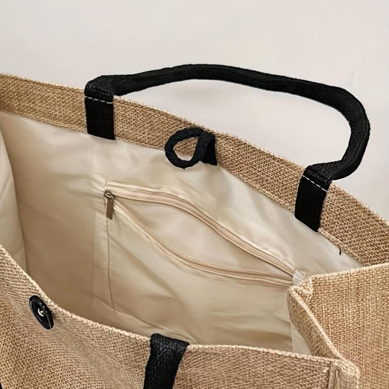 Large Capacity Canvas Tote Bag With Wristlet Purse