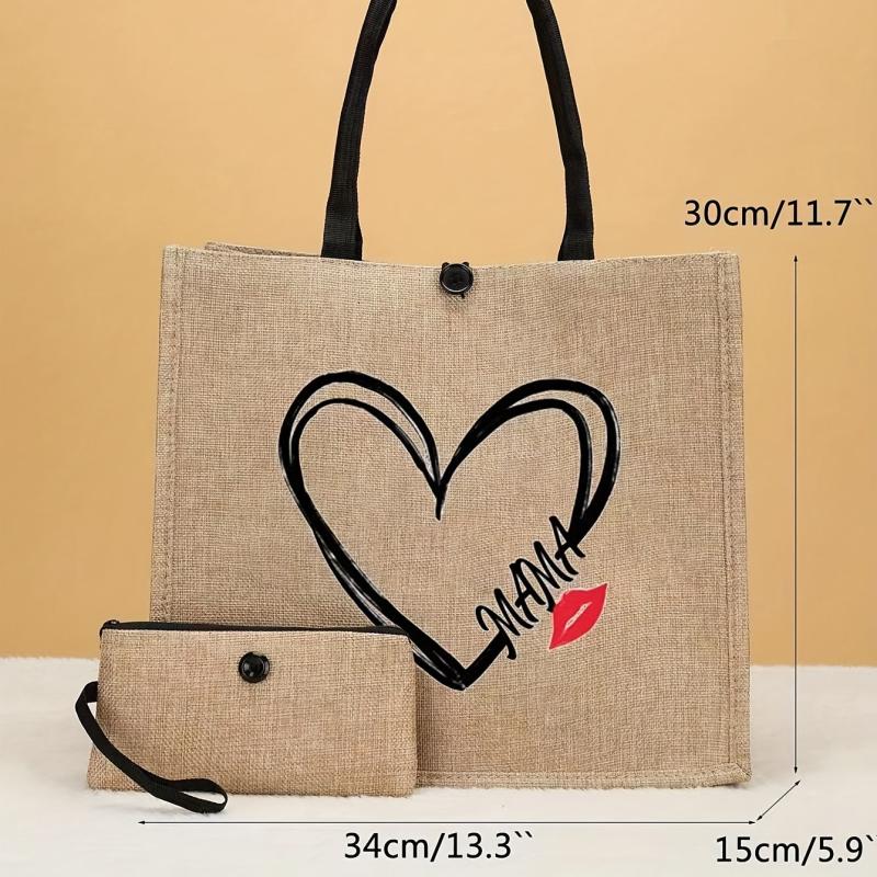 Large Capacity Canvas Tote Bag With Wristlet Purse