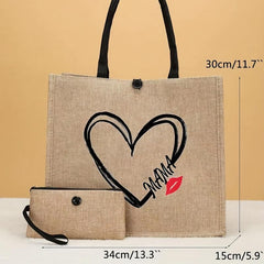 Large Capacity Canvas Tote Bag With Wristlet Purse