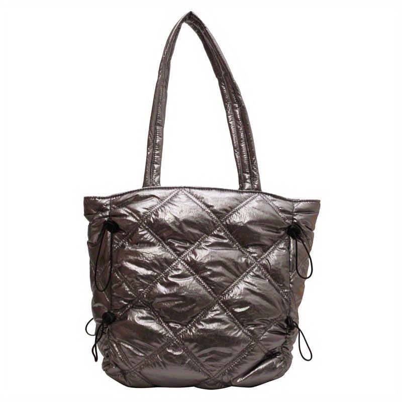Quilted Shoulder Bag Nylon Padded Tote Bag Durable Handbag for Women