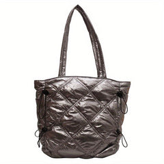 Quilted Shoulder Bag Nylon Padded Tote Bag Durable Handbag for Women