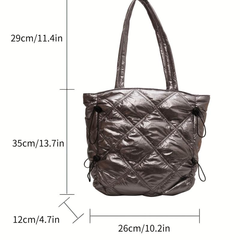 Quilted Shoulder Bag Nylon Padded Tote Bag Durable Handbag for Women