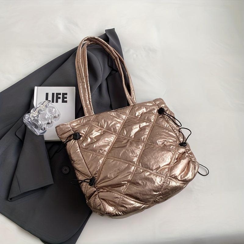 Quilted Shoulder Bag Nylon Padded Tote Bag Durable Handbag for Women