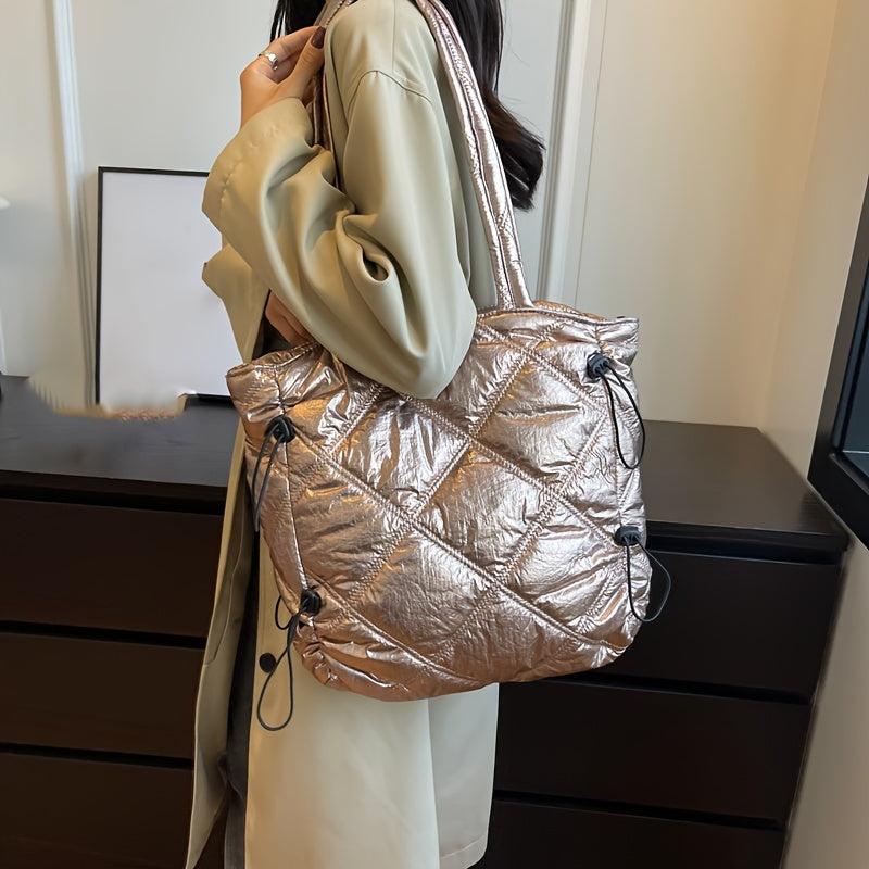 Quilted Shoulder Bag Nylon Padded Tote Bag Durable Handbag for Women