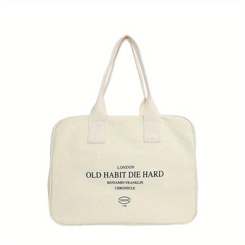 Vintage Letter Graphic Tote Bag Retro Canvas Handbag For Commute & School