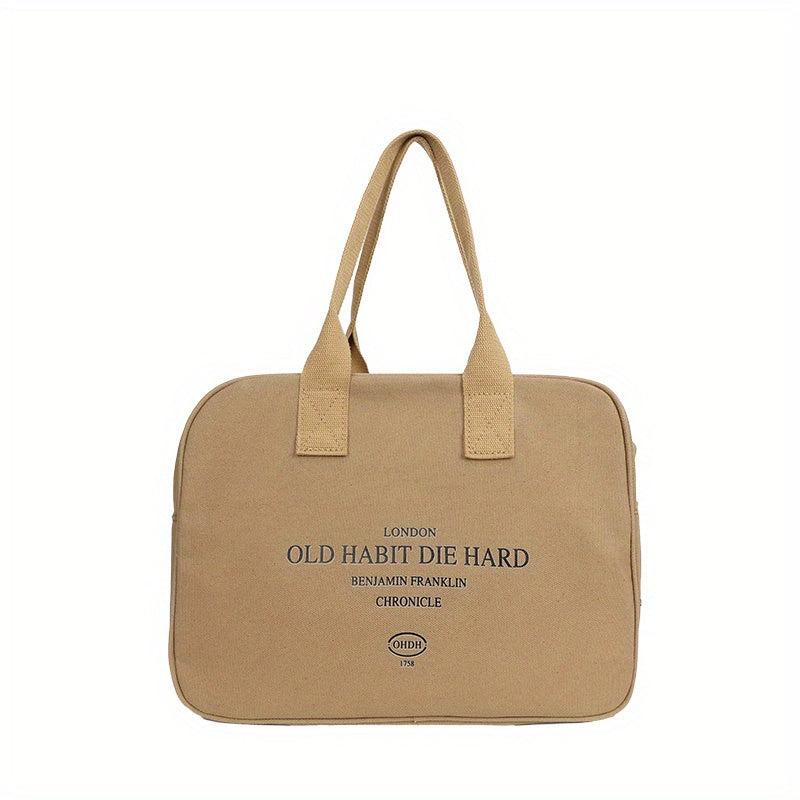 Vintage Letter Graphic Tote Bag Retro Canvas Handbag For Commute & School