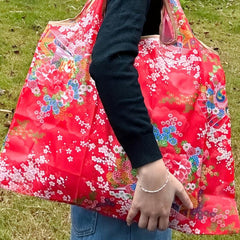 Red Flower Pattern Shoulder Bag Lightweight Shopper Bag