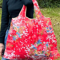 Red Flower Pattern Shoulder Bag Lightweight Shopper Bag