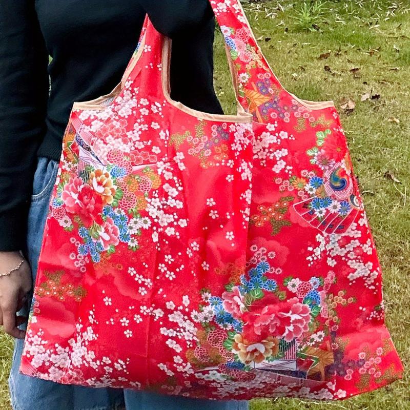 Red Flower Pattern Shoulder Bag Lightweight Shopper Bag