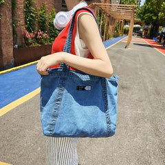 Vintage Retro Denim Tote Bag Large Capacity Shoulder Bag Women's Casual Handbag