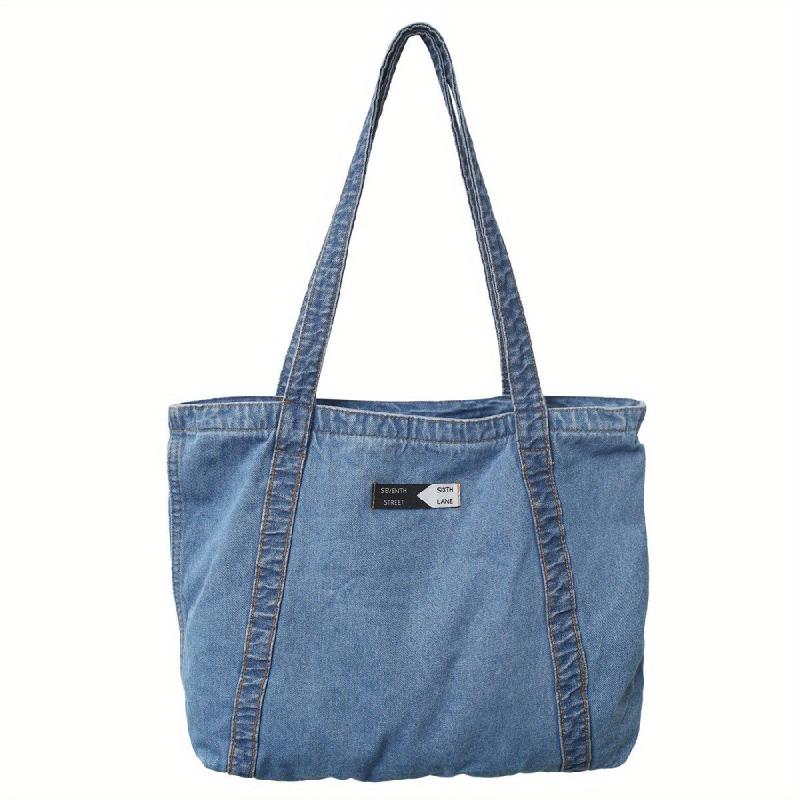 Vintage Retro Denim Tote Bag Large Capacity Shoulder Bag Women's Casual Handbag