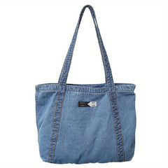 Vintage Retro Denim Tote Bag Large Capacity Shoulder Bag Women's Casual Handbag