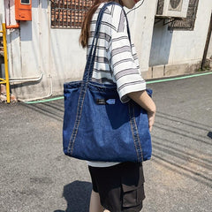 Vintage Retro Denim Tote Bag Large Capacity Shoulder Bag Women's Casual Handbag