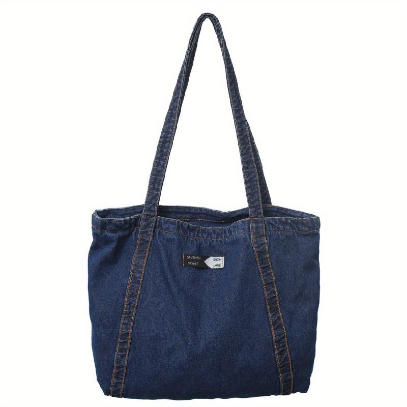 Vintage Retro Denim Tote Bag Large Capacity Shoulder Bag Women's Casual Handbag