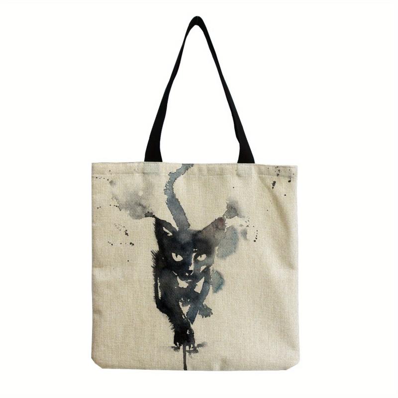Cat Pattern Canvas Tote Bag Durable Lightweight Shoulder Bag