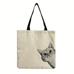 Cat Pattern Canvas Tote Bag Durable Lightweight Shoulder Bag