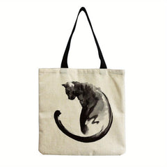 Cat Pattern Canvas Tote Bag Durable Lightweight Shoulder Bag