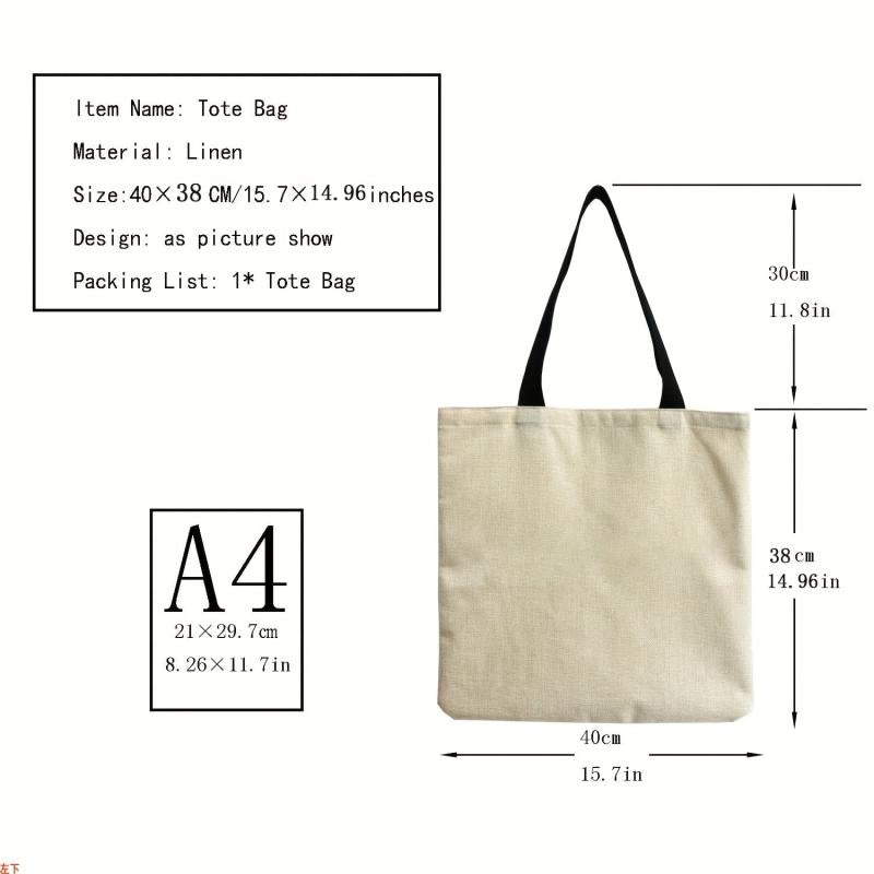 Cat Pattern Canvas Tote Bag Durable Lightweight Shoulder Bag