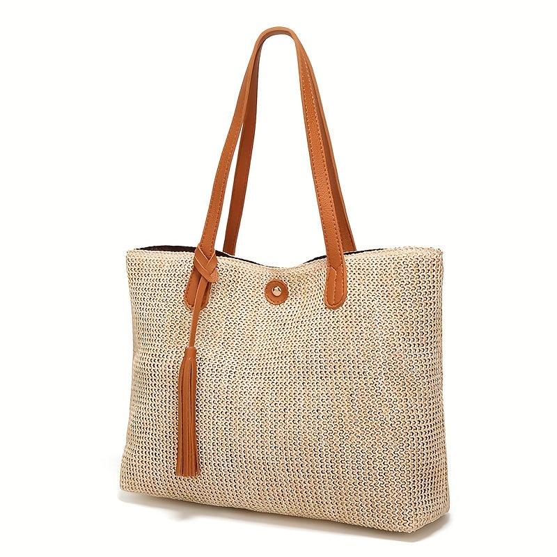 Straw Woven Summer Tote Bag Large Capacity Beach Shoulder Bag