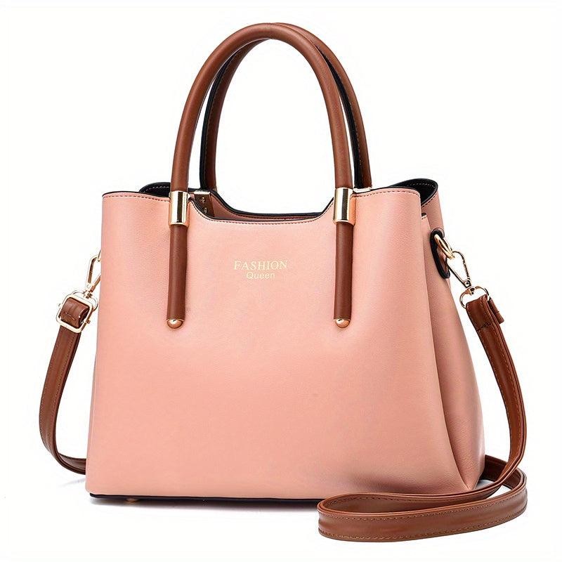 Two Tone Durable Tote Bag Large Capacity PU Leather Handbag