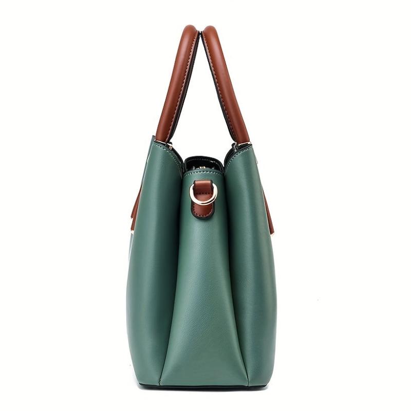 Two Tone Durable Tote Bag Large Capacity PU Leather Handbag