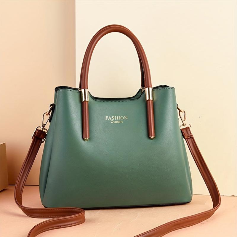 Two Tone Durable Tote Bag Large Capacity PU Leather Handbag