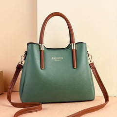 Two Tone Durable Tote Bag Large Capacity PU Leather Handbag