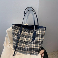 Plaid Large Capacity Tote Bag Textured Shopping Shoulder Bag