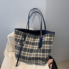 Plaid Large Capacity Tote Bag Textured Shopping Shoulder Bag