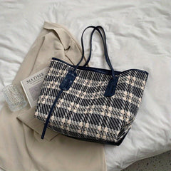 Plaid Large Capacity Tote Bag Textured Shopping Shoulder Bag